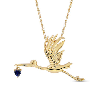 3.0mm Heart-Shaped Blue Lab-Created Sapphire Flying Stork Pendant in Sterling Silver with 14K Gold Plate