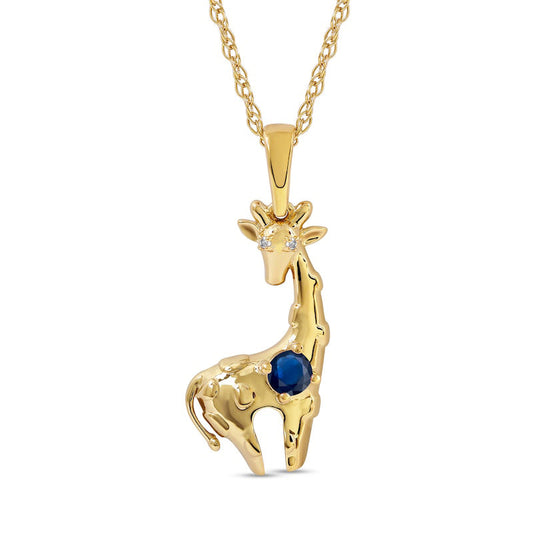 3.0mm Blue and White Lab-Created Sapphire Giraffe Pendant in Sterling Silver with 14K Gold Plate