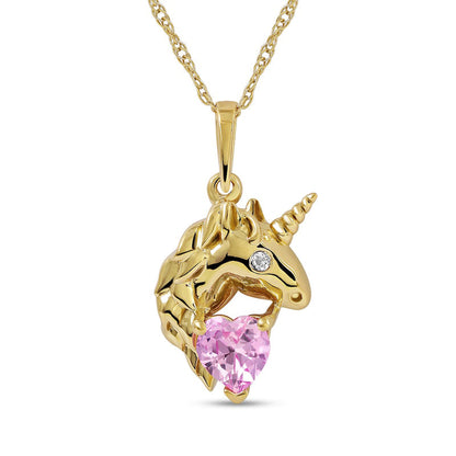 5.0mm Heart-Shaped Pink and White Lab-Created Sapphire Unicorn Pendant in Sterling Silver with 14K Gold Plate