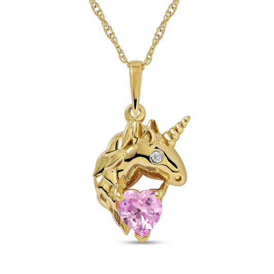 5.0mm Heart-Shaped Pink and White Lab-Created Sapphire Unicorn Pendant in Sterling Silver with 14K Gold Plate