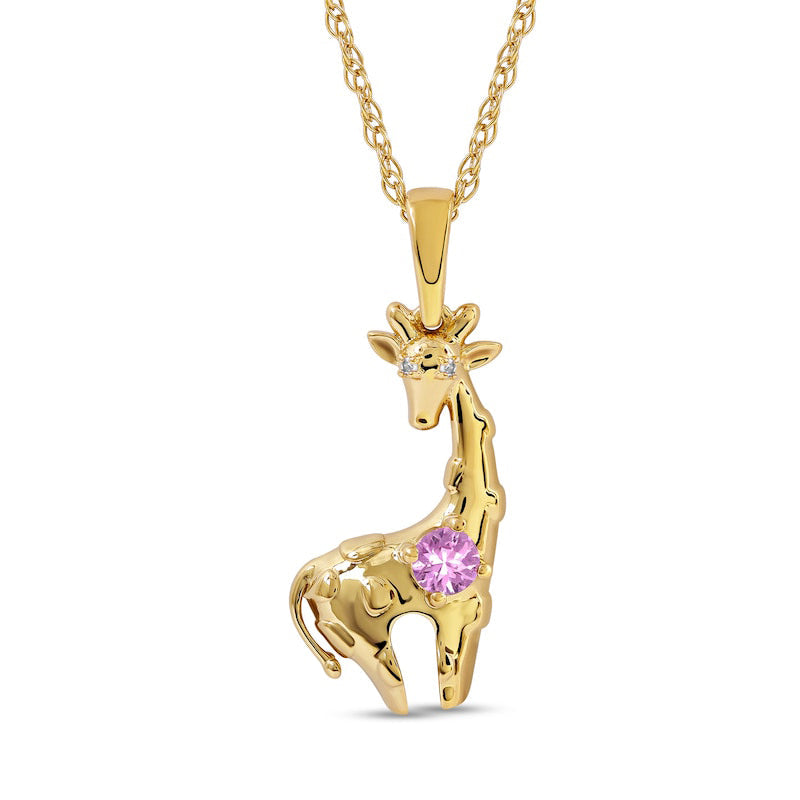 3.0mm Pink and White Lab-Created Sapphire Giraffe Pendant in Sterling Silver with 14K Gold Plate