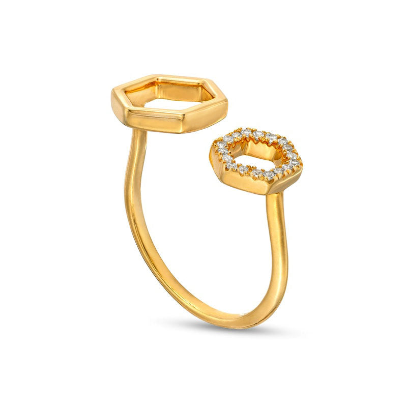 0.10 CT. T.W. Natural Diamond Double Hexagon Open Shank Ring in Solid 10K Yellow Gold