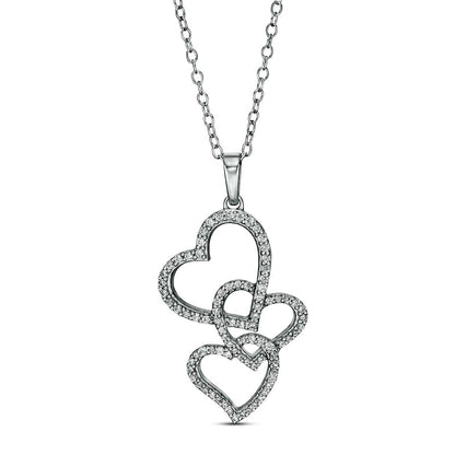 0.33 CT. T.W. Natural Diamond Interlocking Curvy Hearts Pendant in 10K White Gold