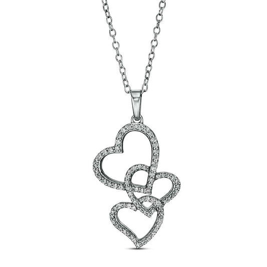 0.33 CT. T.W. Natural Diamond Interlocking Curvy Hearts Pendant in 10K White Gold