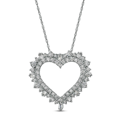 1 CT. T.W. Natural Diamond Shadow Heart Pendant in 10K White Gold