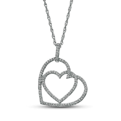 0.25 CT. T.W. Natural Diamond Interlocking Offset Hearts Pendant in 10K White Gold