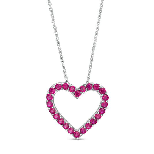 Lab-Created Ruby Adjustable Heart Pendant in Sterling Silver