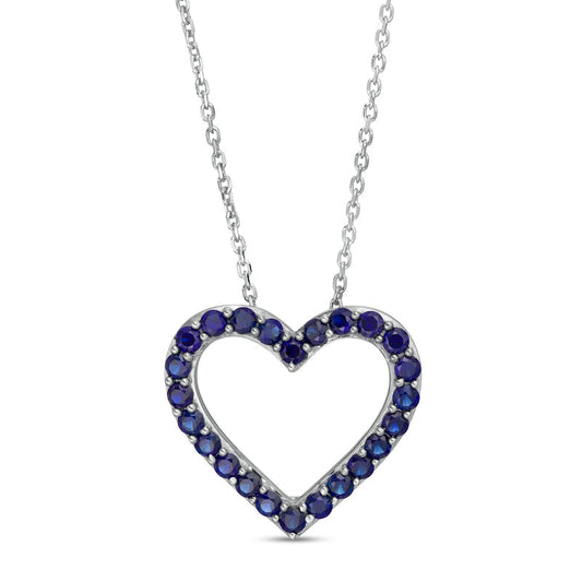 Blue Lab-Created Sapphire Adjustable Heart Pendant in Sterling Silver