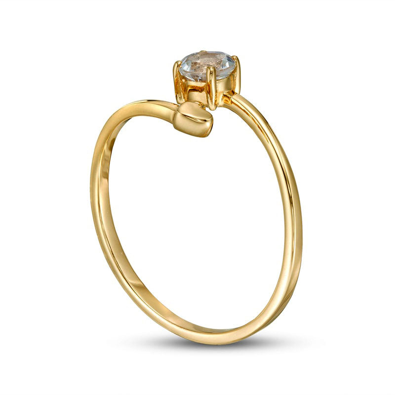 4.0mm White Topaz and Polished Heart Open Wrap Ring in Solid 10K Yellow Gold