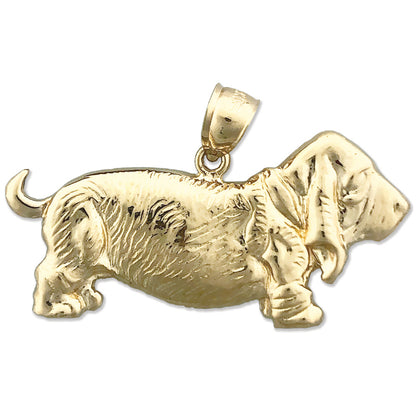 14K Gold 40MM Basset Hound Pendant
