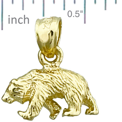 14K Gold 3D Grizzly Bear Charm