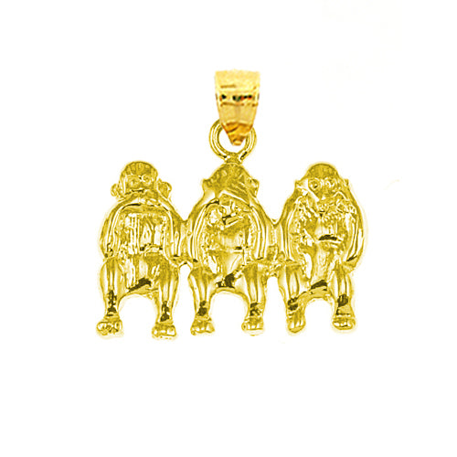 14K Gold Monkey See, Hear, Speak No Evil Charm