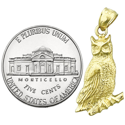 14K Gold 20MM Perched Owl Charm