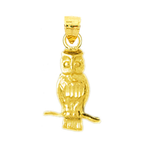 14K Gold 3D Owl Charm