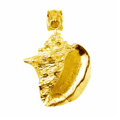 14K Gold Conch Gastropod Mollusk Seashell Pendant