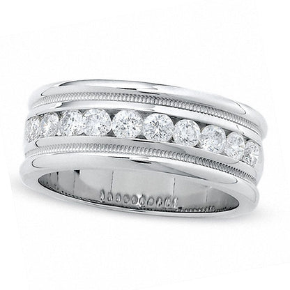 Previously Owned - Men's 1.0 CT. T.W. Natural Diamond Milgrain Band in Solid 14K White Gold