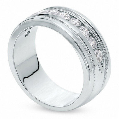 Previously Owned - Men's 1.0 CT. T.W. Natural Diamond Milgrain Band in Solid 14K White Gold