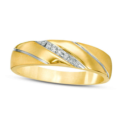 Previously Owned - 0.33 CT. T.W. Composite Natural Diamond Frame Slant Wedding Ensemble in Solid 10K Yellow Gold