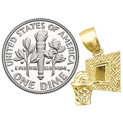14K Gold Basketball In Basket Backboard Charm