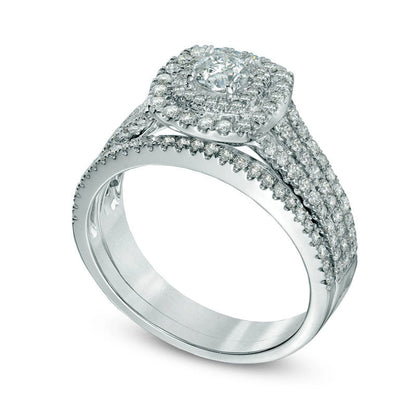 Previously Owned - 1.0 CT. T.W. Natural Diamond Double Frame Bridal Engagement Ring Set in Solid 14K White Gold (I/I2)