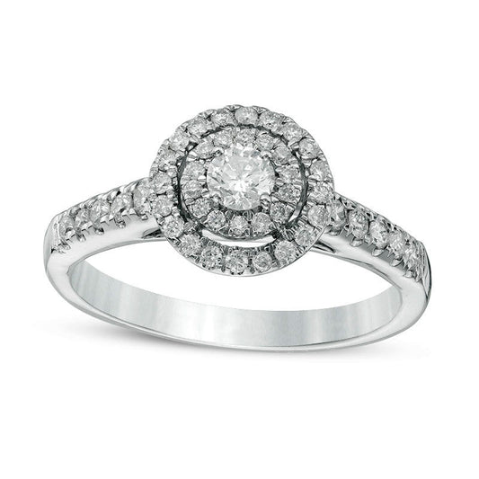 Previously Owned - 0.50 CT. T.W. Natural Diamond Double Frame Engagement Ring in Solid 14K White Gold