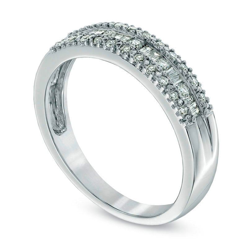 Previously Owned - 0.25 CT. T.W. Baguette and Round Natural Diamond Anniversary Band in Solid 10K White Gold