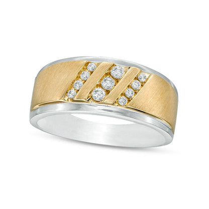 Previously Owned - Men's 0.25 CT. T.W. Natural Diamond Triple Slant Band in Solid 10K Two-Tone Gold