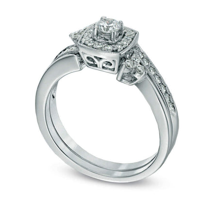 Previously Owned - 0.50 CT. T.W. Natural Diamond Square Frame Bridal Engagement Ring Set in Solid 10K White Gold
