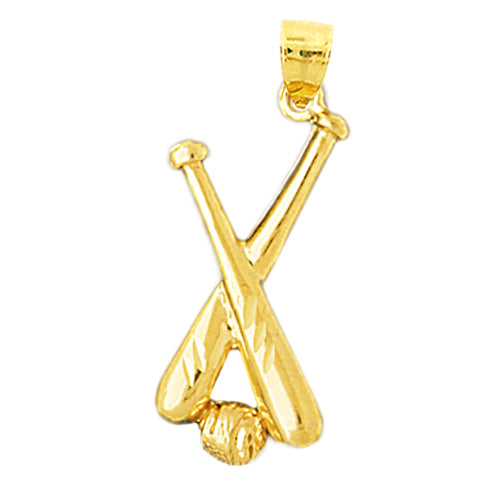 14K Gold Crossing Baseball Bat and Ball Pendant