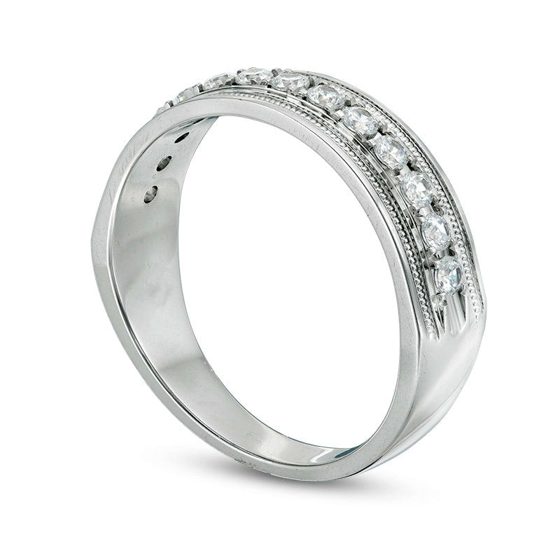 Previously Owned - Men's 0.50 CT. T.W. Natural Diamond Antique Vintage-Style Wedding Band in Solid 10K White Gold