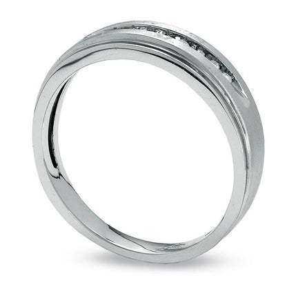 Previously Owned - Men's 0.10 CT. T.W. Natural Diamond Wedding Band in Solid 10K White Gold