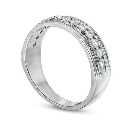 Previously Owned - Men's 0.50 CT. T.W. Natural Diamond Antique Vintage-Style Wedding Band in Solid 10K White Gold