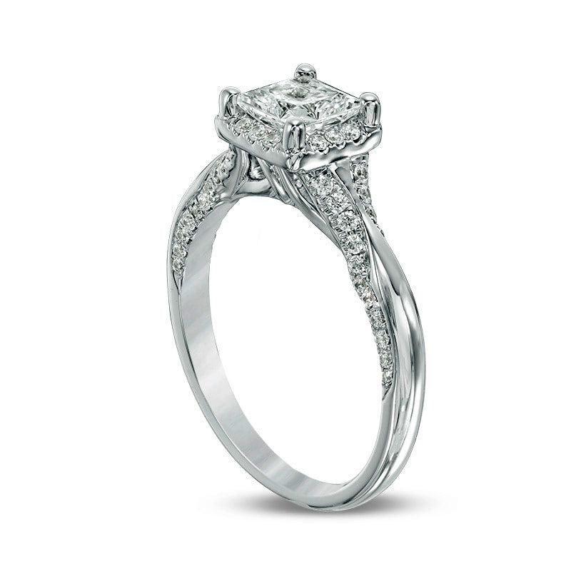 Previously Owned - 1.25 CT. T.W. Princess-Cut Natural Diamond Frame Engagement Ring in Solid 14K White Gold