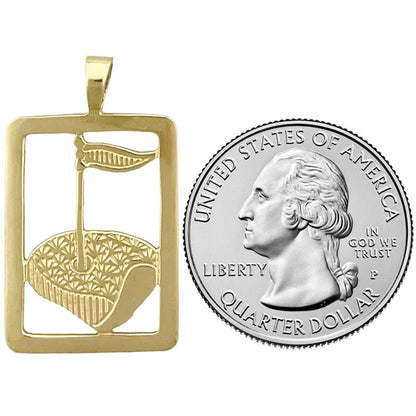 14K Gold Golf Putting Green Framed Pendant