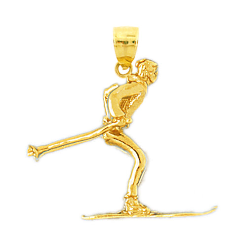 14K Gold 3D Male Skier Pendant