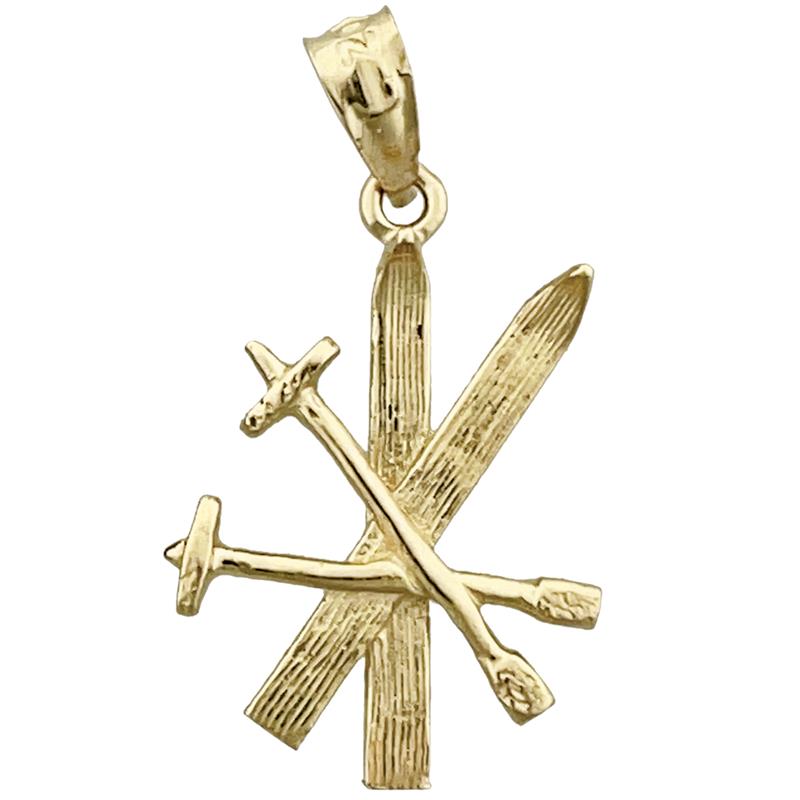 14K Gold 3D Snow Skis and Poles Charm