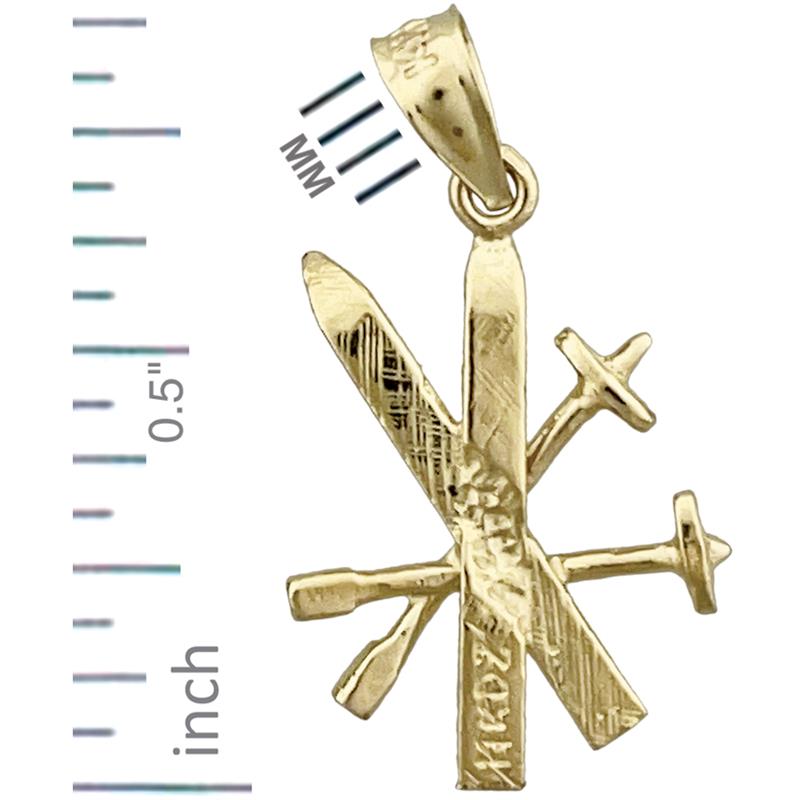 14K Gold 3D Snow Skis and Poles Charm