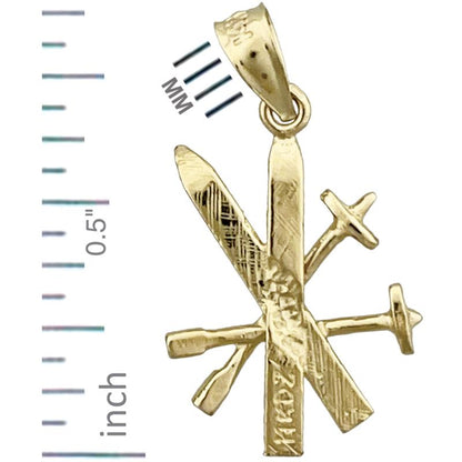 14K Gold 3D Snow Skis and Poles Charm
