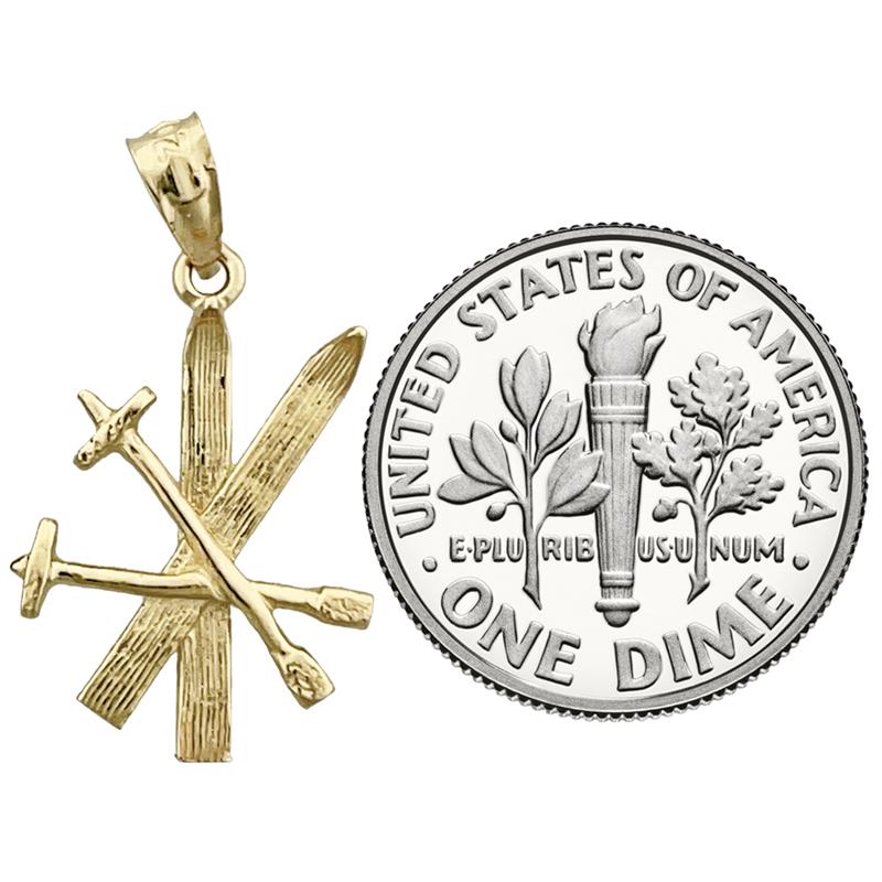 14K Gold 3D Snow Skis and Poles Charm