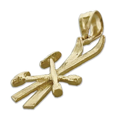 14K Gold 3D Snow Skis and Poles Charm