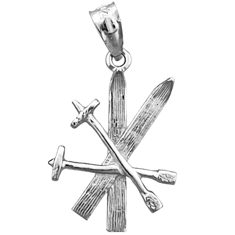 14K Gold 3D Snow Skis and Poles Charm