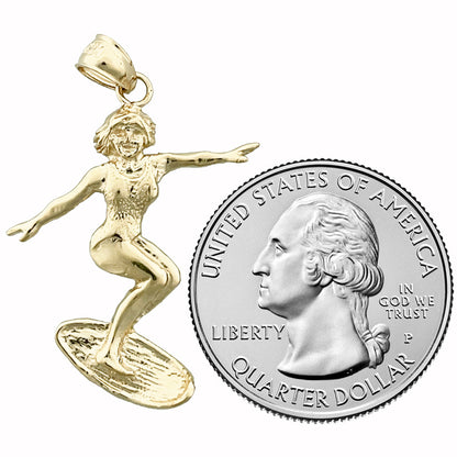 14K Gold Female Surfer Pendant