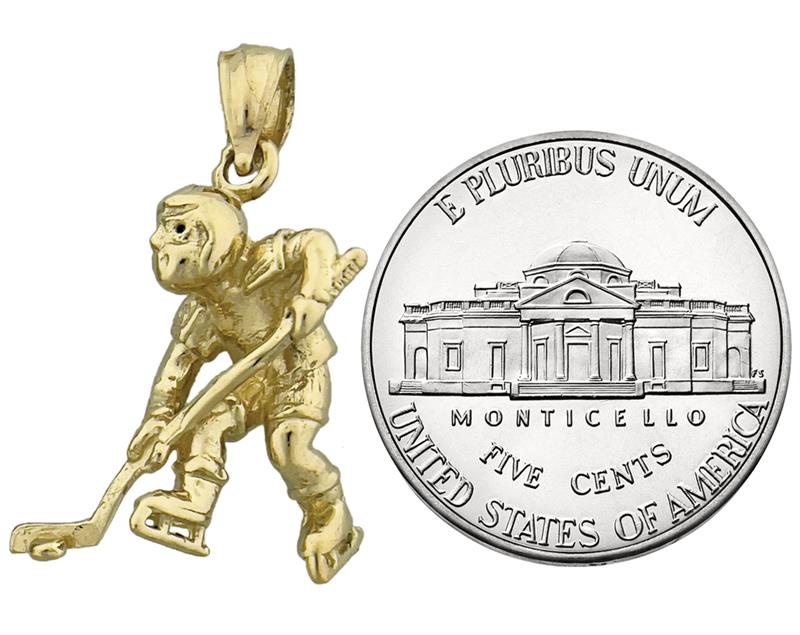 14K Gold 3D Hockey Player Charm