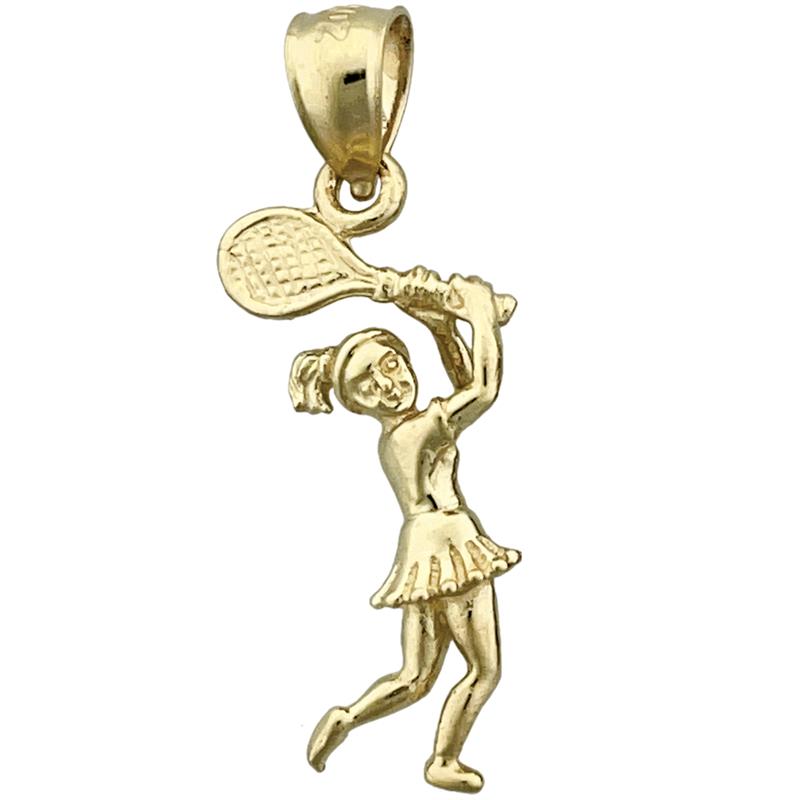 14K Gold 3D Female Tennis Player Charm