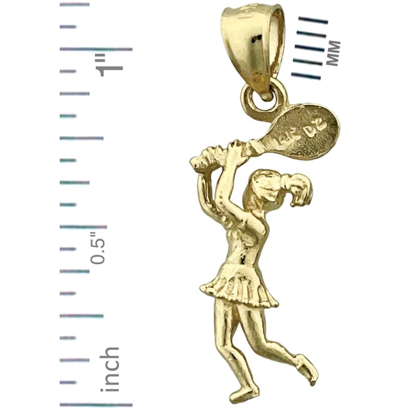 14K Gold 3D Female Tennis Player Charm