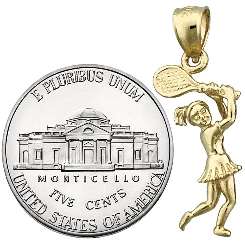 14K Gold 3D Female Tennis Player Charm