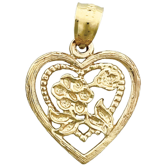14K Gold Flower In A Heart Charm