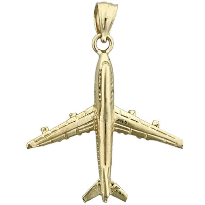 14K Gold 3D Four Engine Airplane Pendant