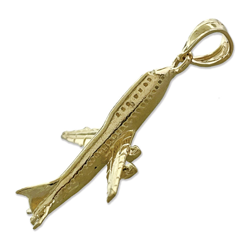 14K Gold 3D Four Engine Airplane Pendant