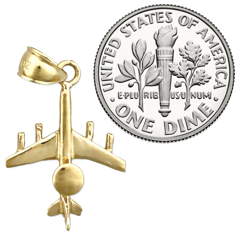 14K Gold 3 Dimensional E-3 Sentry (AWACS) Aircraft Charm